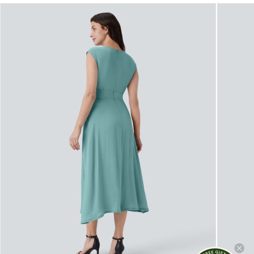 HALARA V Neck Crossover Cap Sleeve Midi Dress - Picture 7 of 8